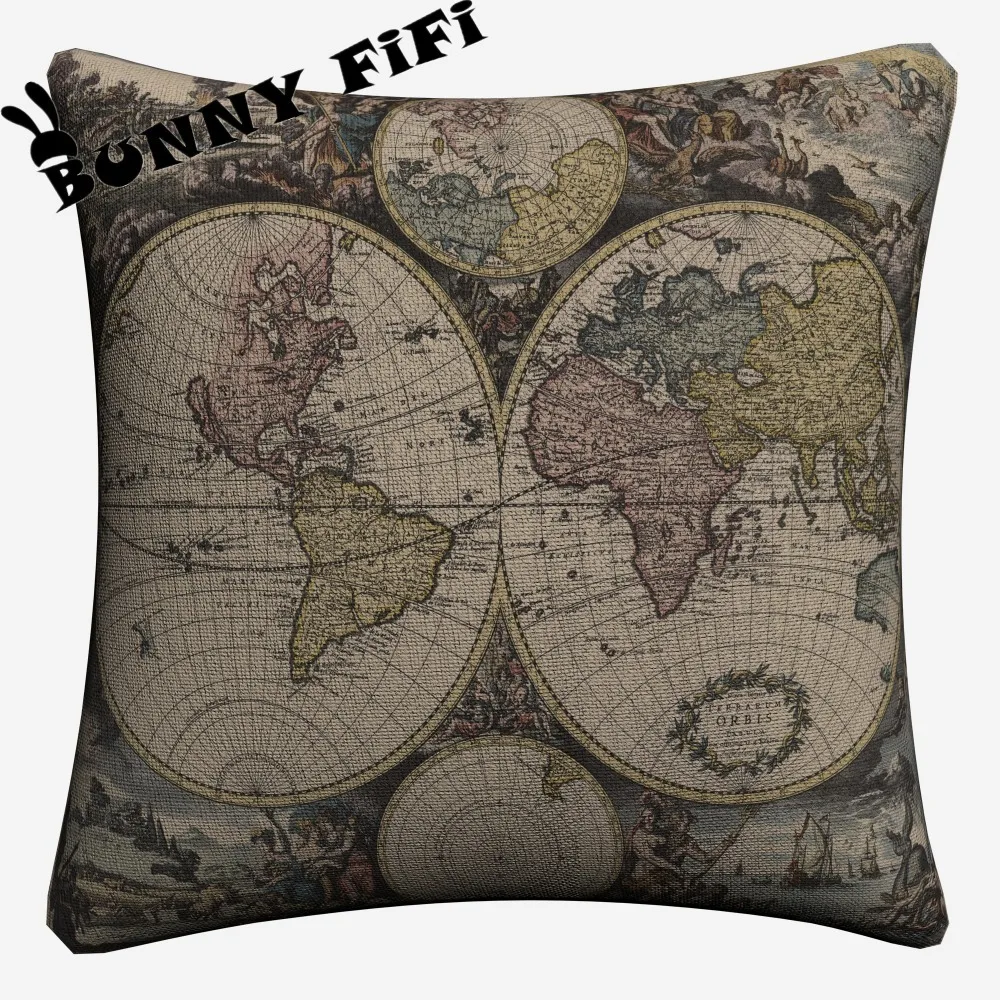 Винтажная карта мира 45x45 см хлопковый льняной чехол для дивана сиденья