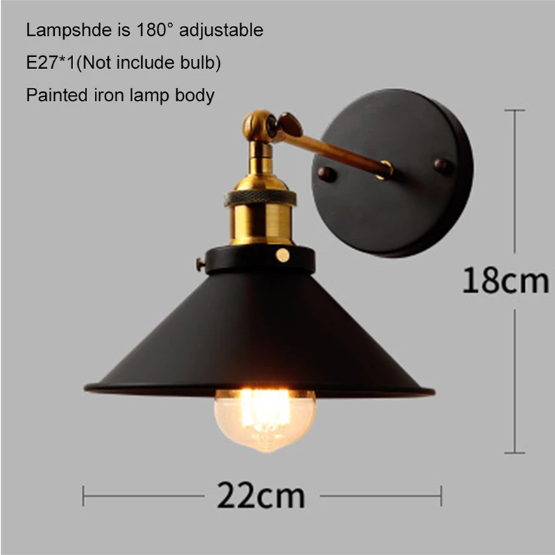 Wall lamp no bulb Винтаж настенный светильник Промышленный прикроватный старинные настенные лампы Ретро гладить Wandlamp для Спальня Гостиная балкон бар 110 V-220 V E27 - Цвет абажура: Wall lamp no bulb