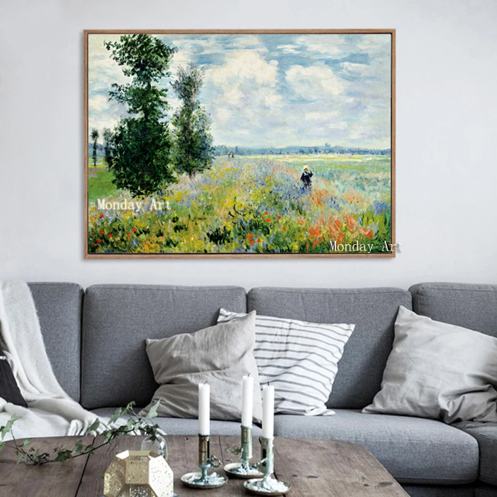 Арист Ручная роспись современный Импрессионизм Monet Wild Poppy Field Sunrise пейзаж холст