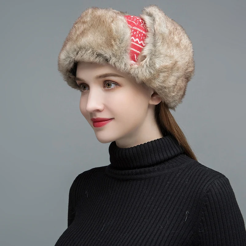 Gours, женские меховые шапки, зимние, толстые, теплые, с ушками, из искусственного меха, Русская Шапка-ушанка, модная, Вязанная, шапка-бомбер, с оленем, Новое поступление GLH031