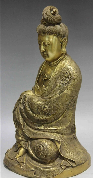 Китайский народный латунный медный Гуань Инь боддхисаттва богиня Хризантема -