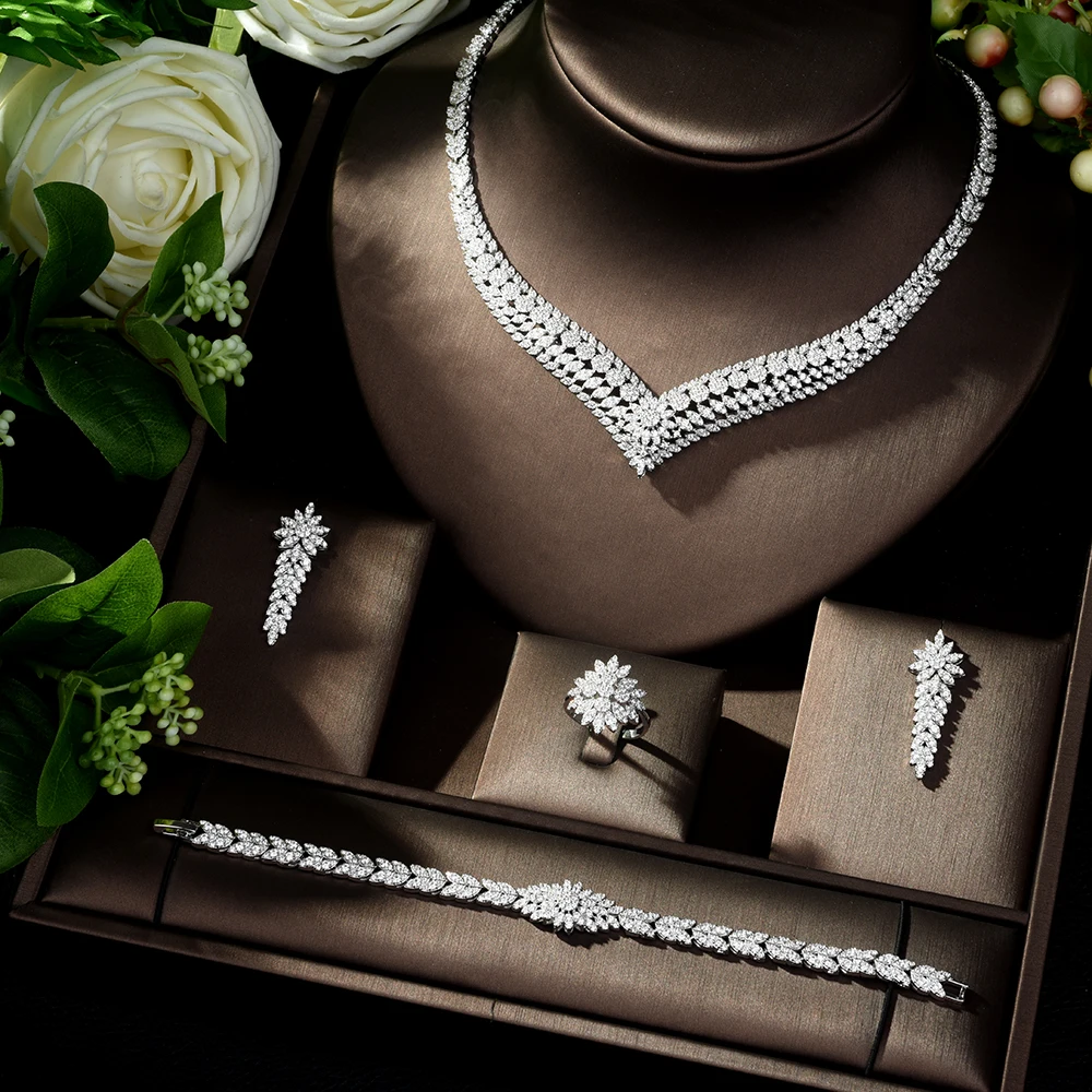HIBRIDE Exquisite Jewelry Sets for Women Wedding Party Jewelry Accessories AAA Cubic Zircon Stud Earrings& Necklace Gift N-271