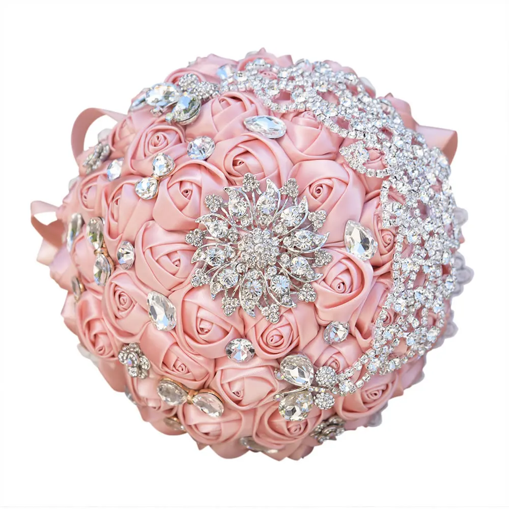 Blush Pink Kyunovia, Винтажная брошь, букет, кружевная ручка, свадебные букеты, свадебные аксессуары, броши, букет, кристаллы, свадебный букет FE71 - Цвет: Blush Pink