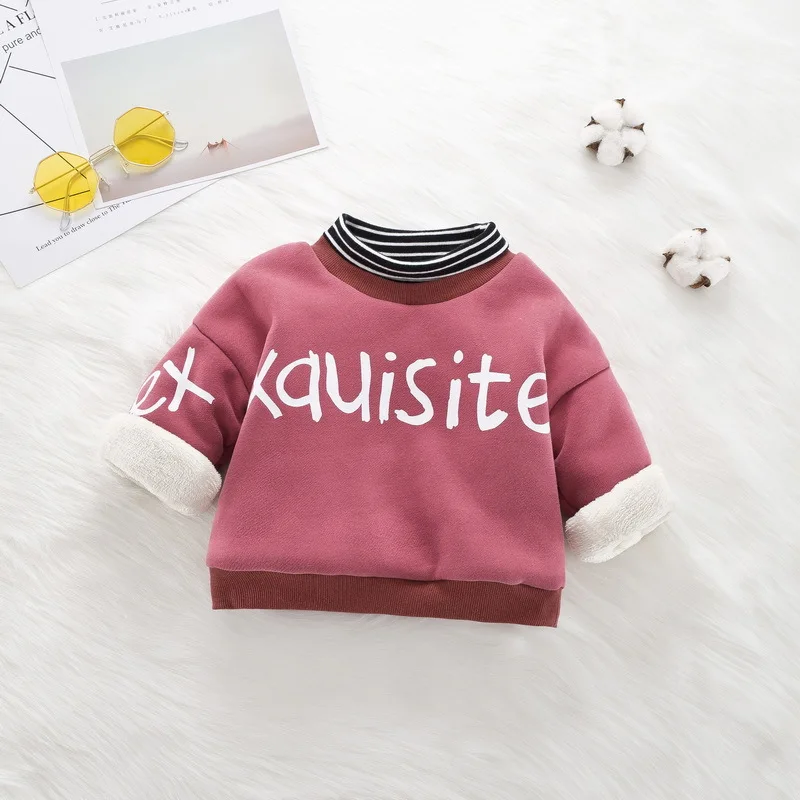 Fashion Boys Sweatshirts Winter New Kids Letter Thicken Sweater Children Girls Warm Plus Velvet Outwear Hoodies | Детская одежда и