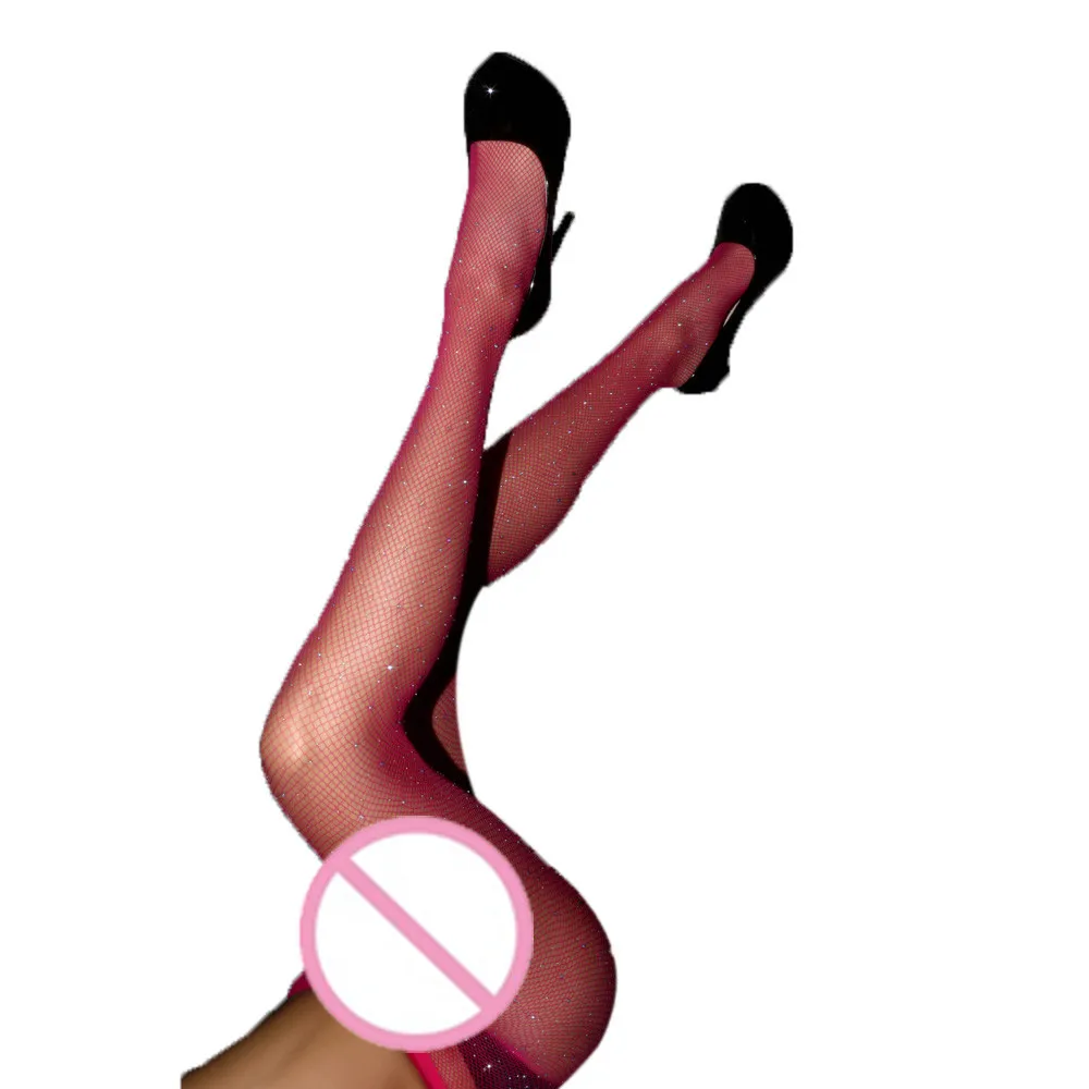 Колготки женские прозрачные с бриллиантами сетчатые тонкие до бедра длинные