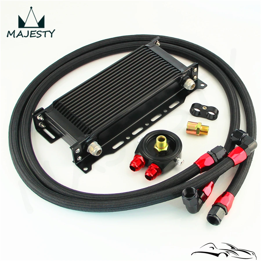 

16 Row Oil cooler w/ Bracket Black + Filter Adapter Hose Kit For Japan Car