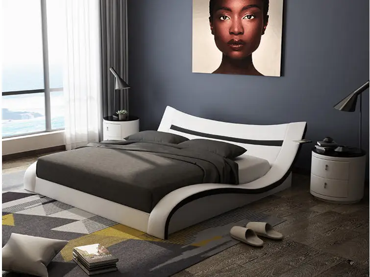 Европейские и американские кровати из натуральной кожи современные мягкие