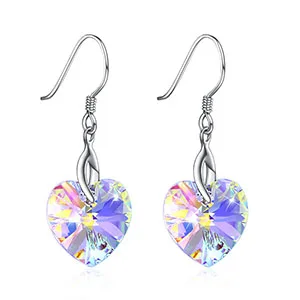 Silver 925 пробы Серебряные серьги сердце кристалл от Swarovski для Для женщин милый романтический серьги-подвески с крючком блестящие свадебные Юбилей - Цвет камня: Silver