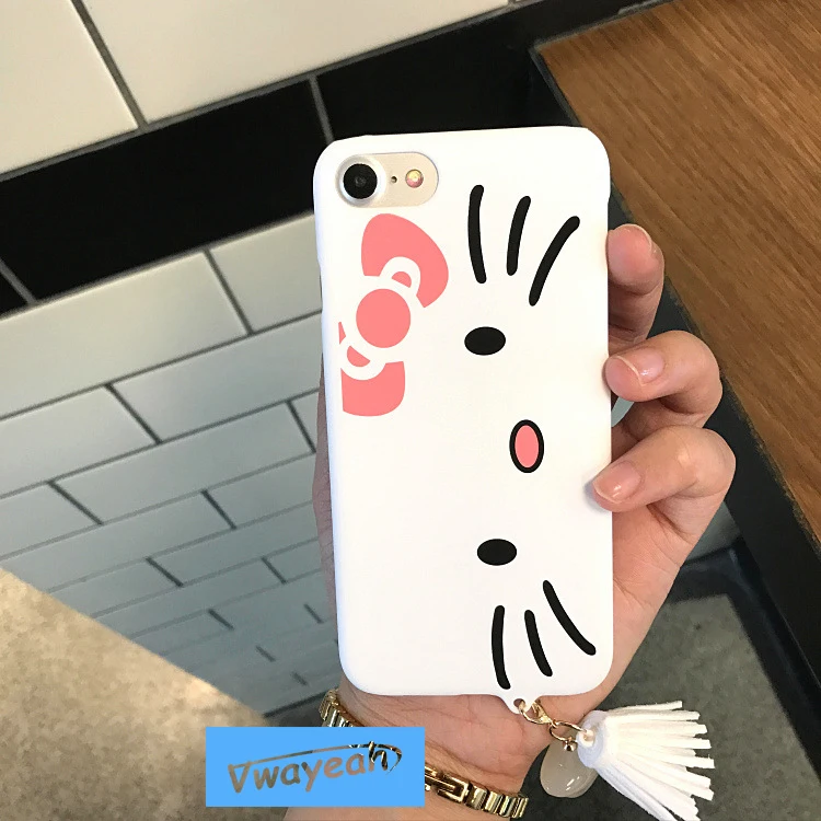Ins hot With Star Tassel Pendant For iPhone x 10 6 7 8 Plus Lovely Kawaii Japanese Style Cartoon Beard Cat Kitty Candy Pink Case | Мобильные