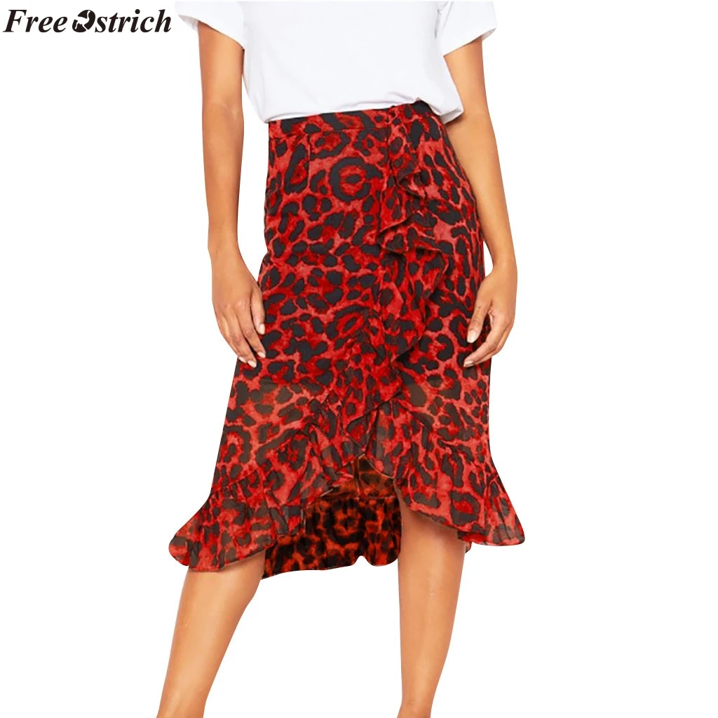 Бесплатная Страусиная винтажная длинная юбка с леопардовым принтом Женская