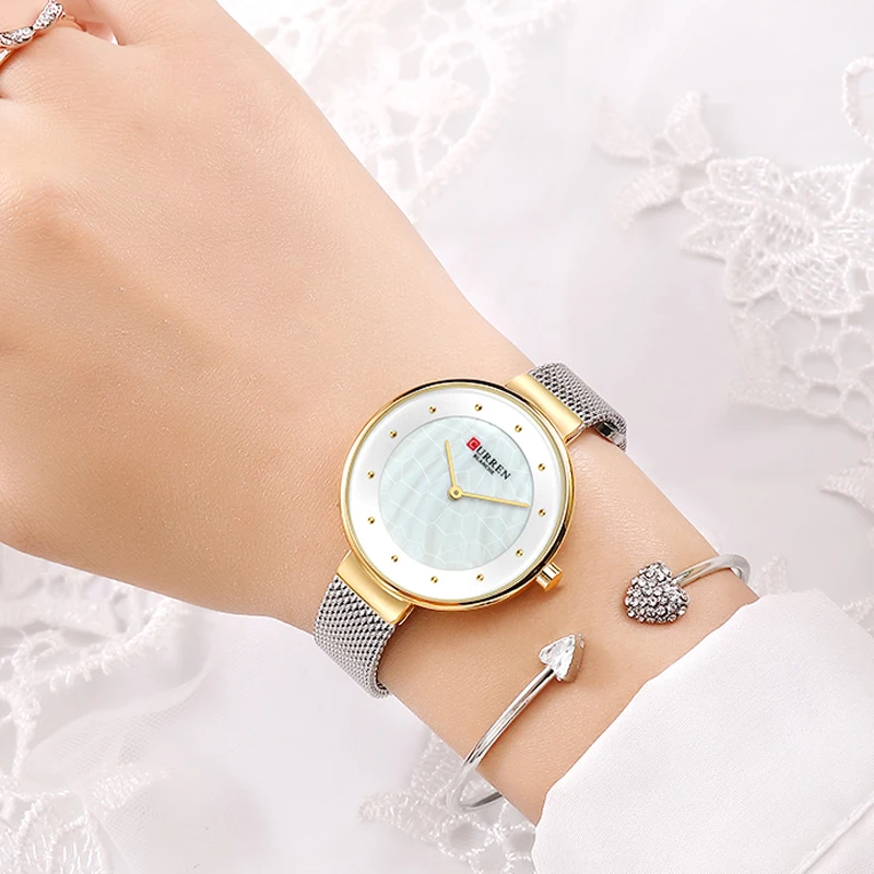 

Creative Dial Watches Women Quartz Clock CURREN Women's Steel Mesh Wristwatch Ladies Dress Bracelet Watch Female bayan kol saati
