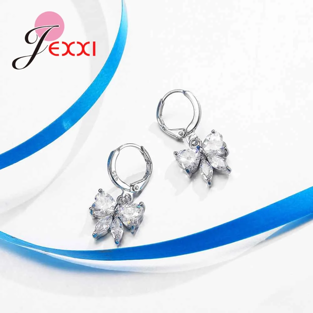 

Lovelry Bowknot Shape Women Earrings Necklace Set For Party Accessory Female Silver Bridal Jewelry Set Wedding Gift