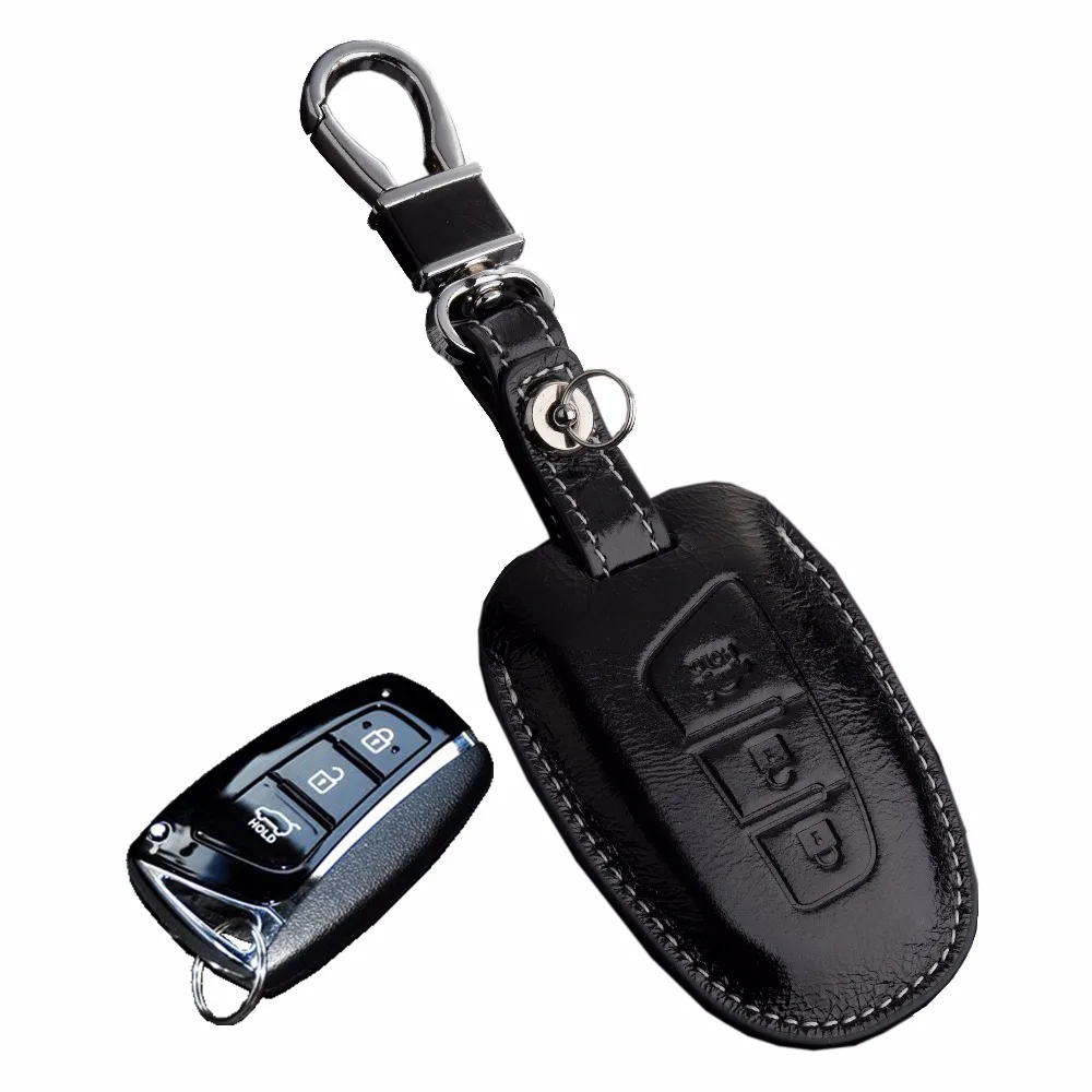 Кожаный чехол для автомобильных ключей брелок Hyundai Grand Santa Fe 2014 2016 2017 Genesis G70 G90