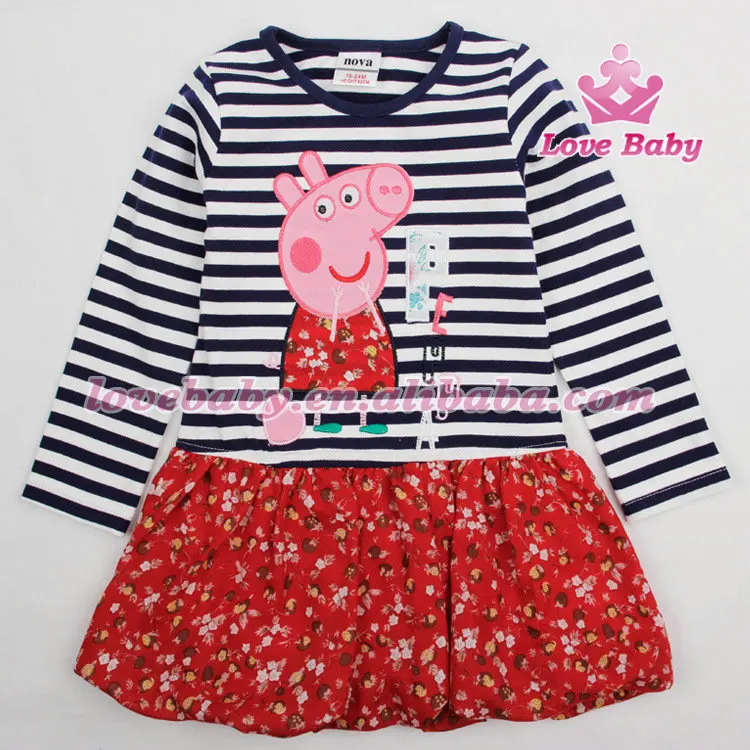 Cotton Striped Long Sleeve Peppa Pig Girl Dress | Детская одежда и обувь
