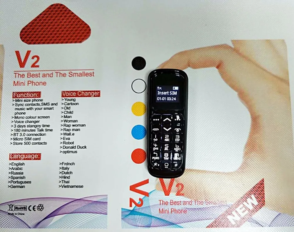Длинный CZ V2 bluetooth Dialer Мини Мобильный телефон 0,66 дюймов с поддержкой Hands Free fm-радио, микро sim-карта, GSM сеть