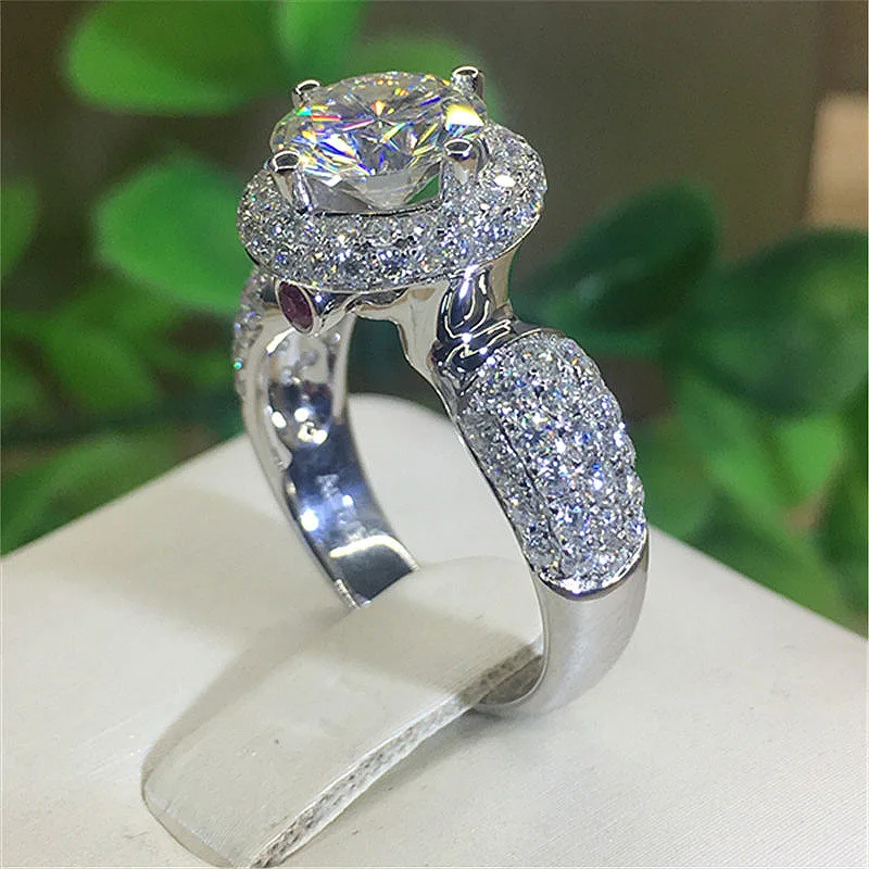 Цельный 18K Белый Золотой 1ct 6 5 мм Круглый Свадебный Набор для помолвки набор с