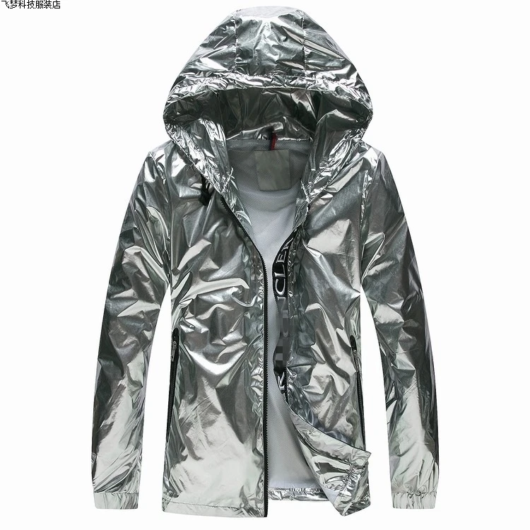 

Dropshipping Silver Jacket Men Handsome Sunscreen Clothes Hip Hop Outwear Jackets Street style hipster fashion black tech coat