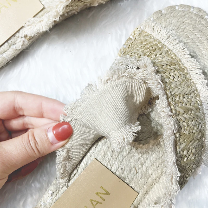 Женские соломенные тапочки в стиле бохо с тростником летние пляжные шлепанцы для