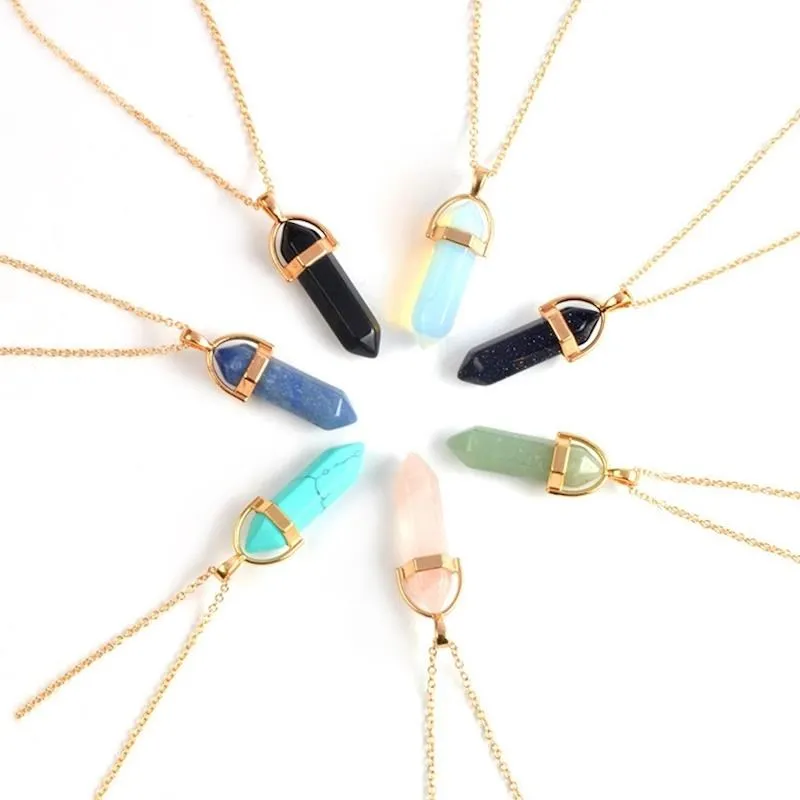 Ожерелье с шестигранной колонной в стиле бохо подвески натуральным кристаллом