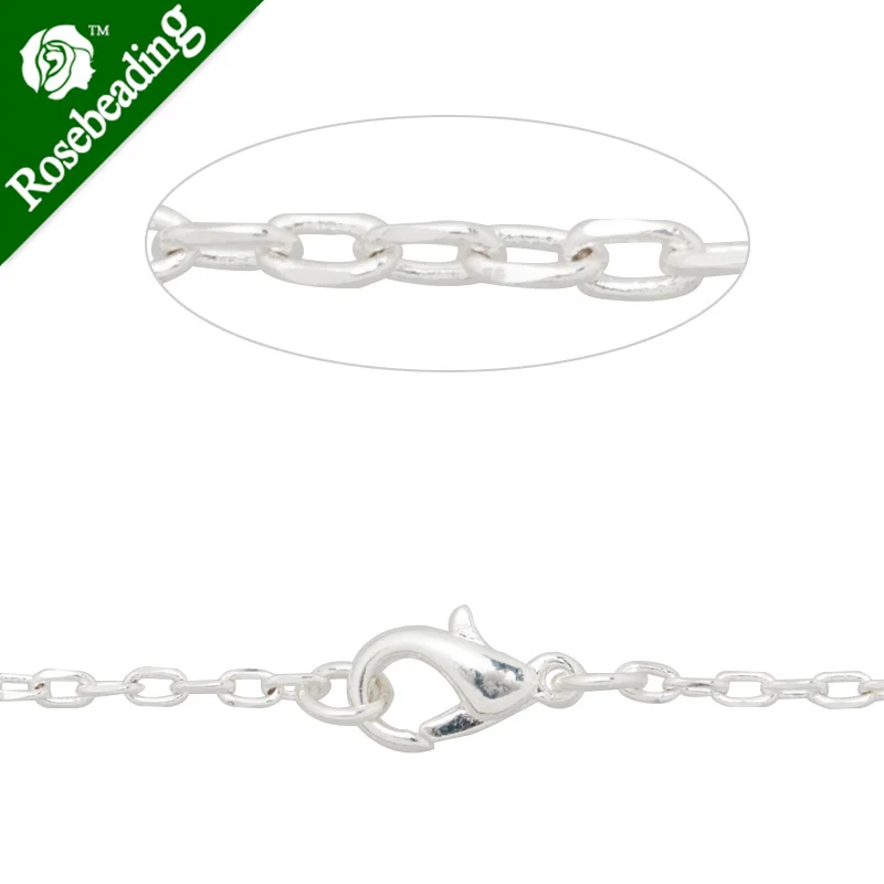 

2*3.5MM Silver plated Brass Chain,Handmade,length 50cm,with lobster clasp,Sold 20pcs Per Roll