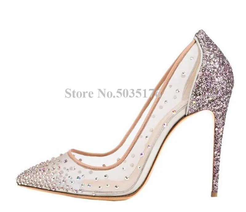 2019 European Rhinestone Bling Fashion Pointed Toe Stiletto Heel Pumps Shallow Slip-On Cover Spring/Autumn Women Shoes | Обувь