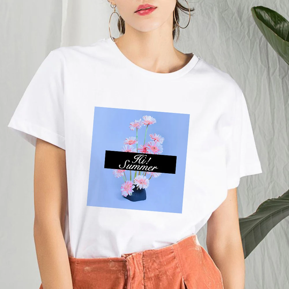 Summer Women Casual Round Neck Short Sleeve Top Tee Pineapple Floral T-Shirt | Женская одежда