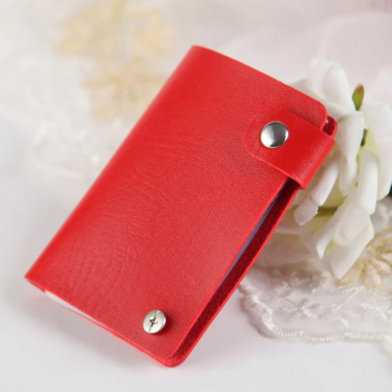 red card holder Горячая распродажа мужской женский вращающийся чехол для карт кожаный кошелек визитные сумки кредитный держатель для карт вращающаяся деловая посылка - Цвет: red card holder