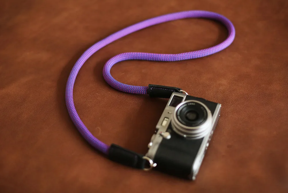 Windmup COOL Blue purple Climbing rope 10mm Black leather handmade Camera neck shoulder strap | Электроника