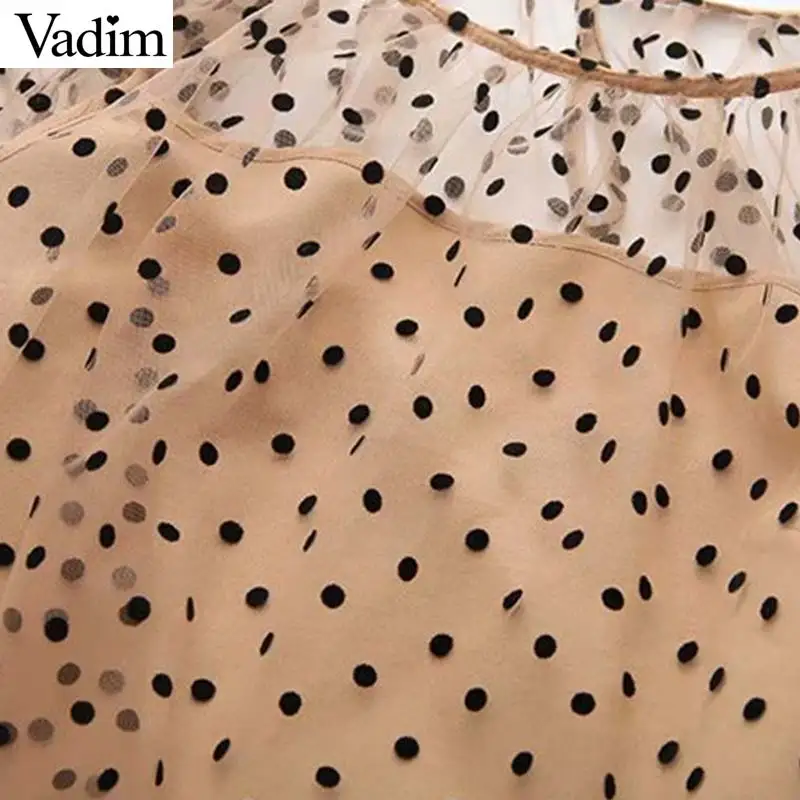 Vadim милый Женский в горошек Блузка фонари рукавом see through из двух частей дизайн