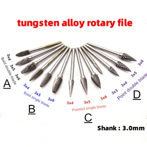 1 шт. 3 мм хвостовик Вольфрамовая твердосплавная пилка Фрезерный резак вращающаяся точка заусенцев шлифовальный станок резьба по дереву инструмент из легированной стали деревообрабатывающий инструмент