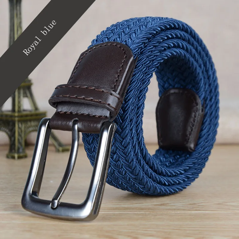 C Royal blue Лучший YBT унисекс кожаный плетеный эластичный ремень стрейч крест пряжка холст ремни армейский тактический пояс для мужчин и женщин ремень - Цвет: C Royal blue