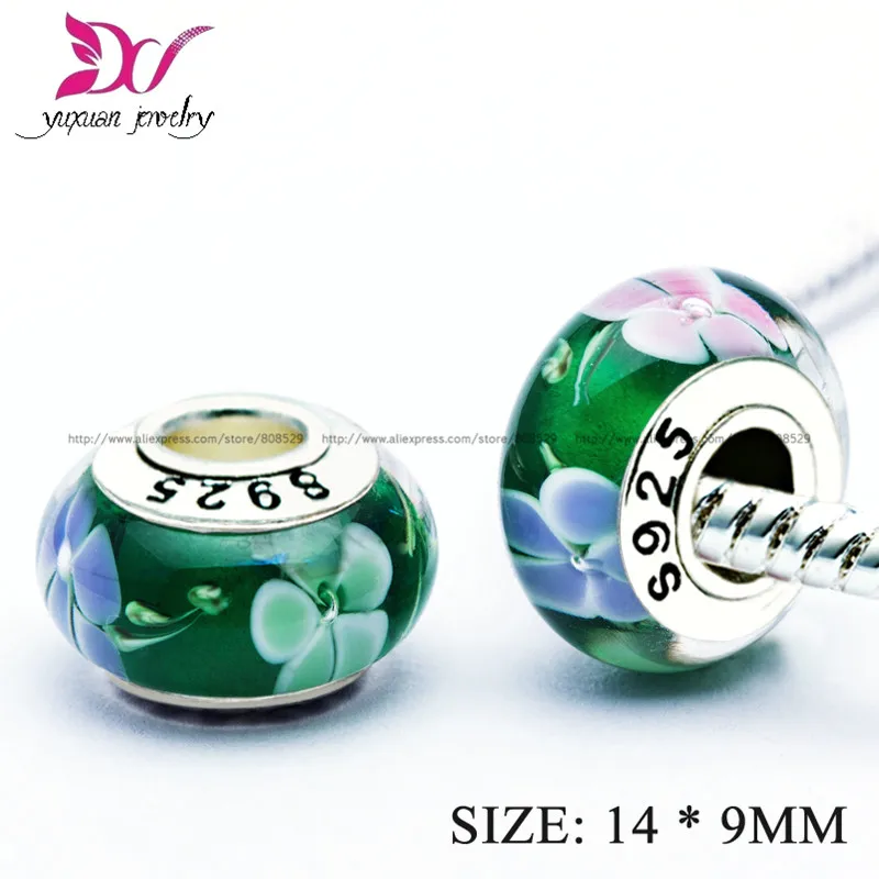2016 S925 Стерлинговое Серебро Красочные Бусины очаровательные бусины из муранского