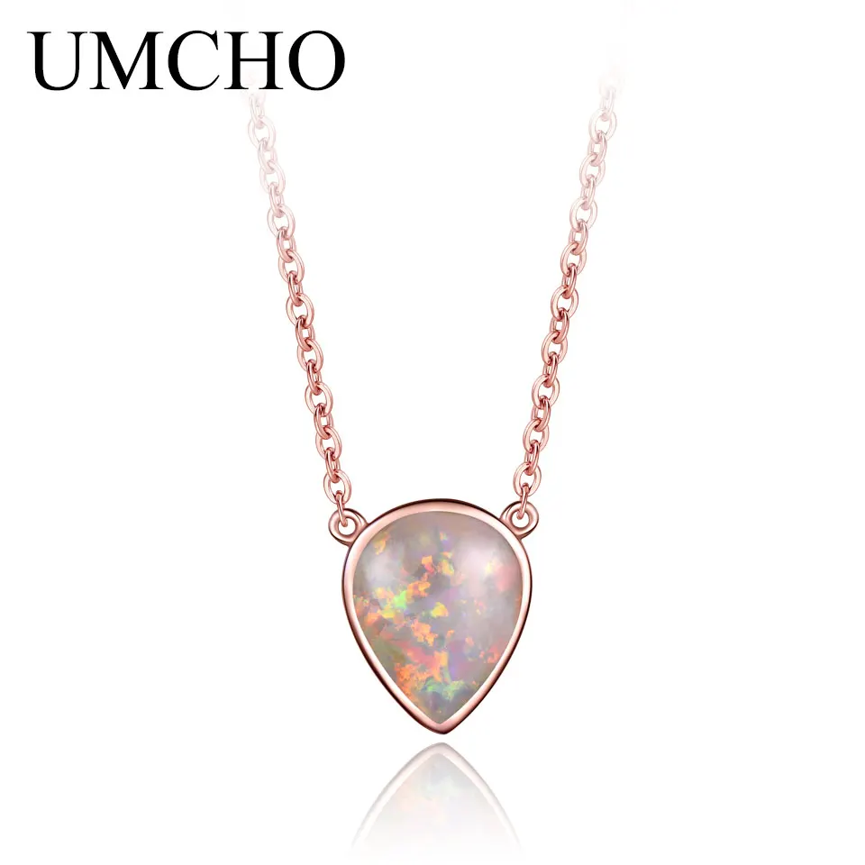 UMCHO, 925 пробы, серебряная капля опал, цепочка, ожерелье для женщин, классическое ожерелье с камнем для октября, подарок для свадебной вечеринки, хорошее ювелирное изделие - Цвет камня: NUJ020O-3
