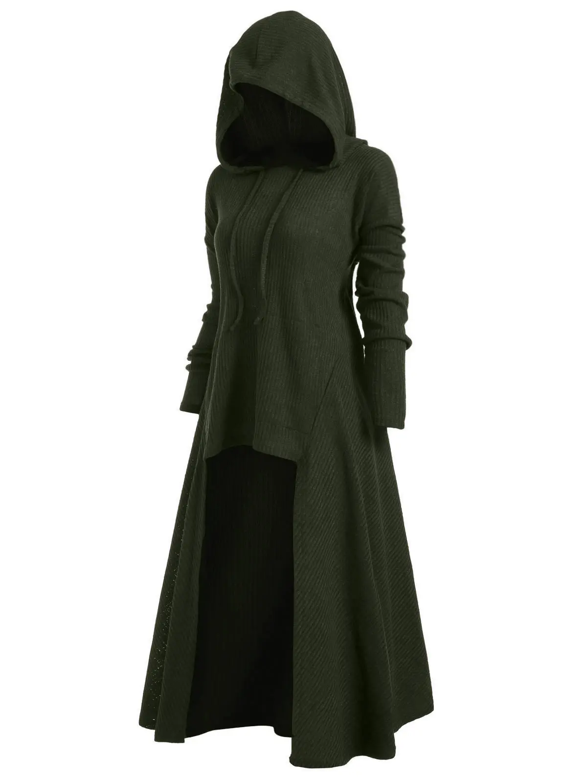 JuneLove Drawstring Plus Size Hooded Ribbed Sweater Female Long Sleeve High Low Sweaters Women Pullover Jumpers Pull Hoodiess | Женская