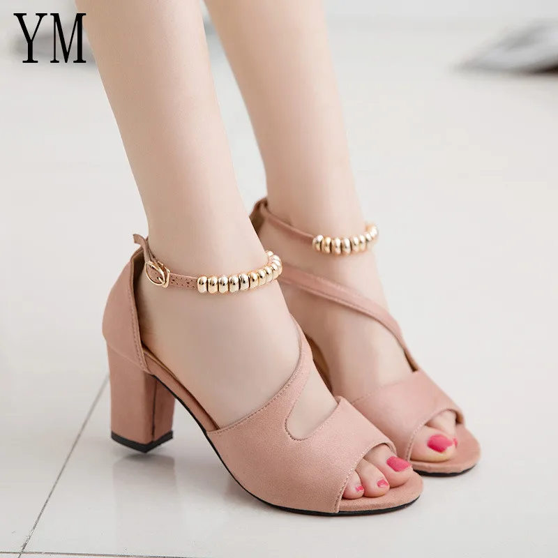 Сандалии женские открытые в римском стиле босоножки на толстом каблуке с