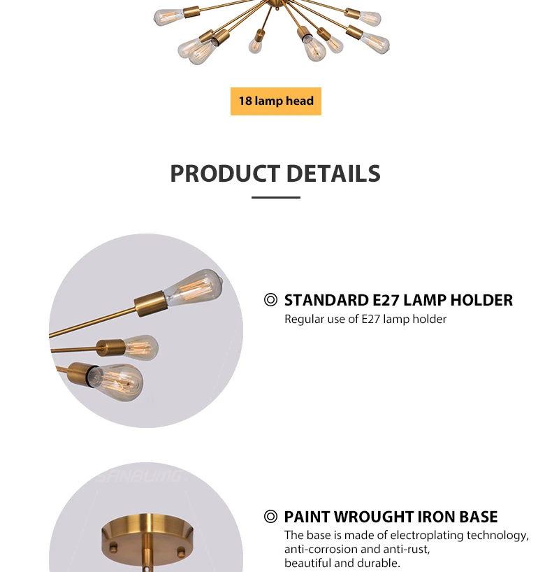 SANBUGM Modern Industrial Iron Satellite Light Lighting Sputnik Chandelier Medieval Retro Loft Luminaire Chandelier Lighting