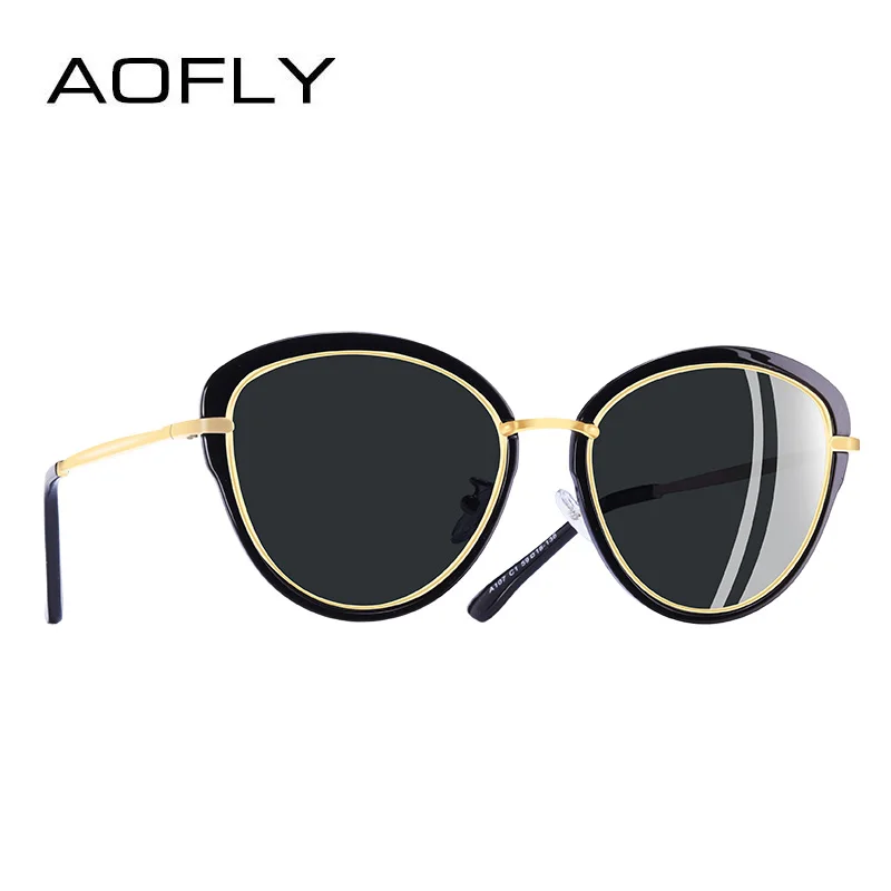 C1Gray AOFLY, фирменный дизайн,, поляризационные солнцезащитные очки для женщин, модные, дамские, кошачий глаз, солнцезащитные очки, женские, Ретро стиль, солнцезащитные очки, UV400, A107 - Цвет линз: C1Gray