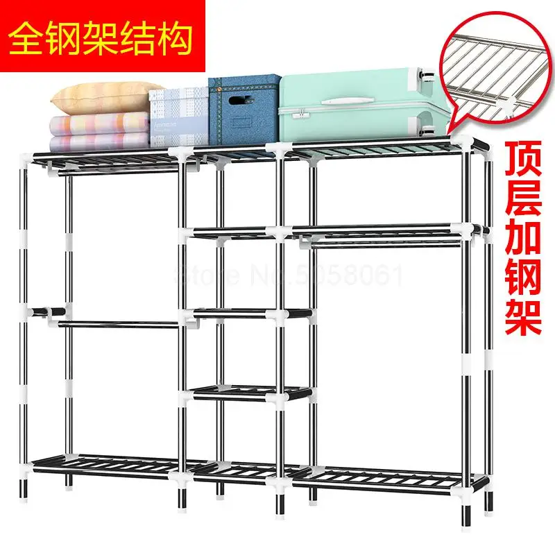 Oversized simple fabric wardrobe steel pipe bold reinforcement double thickened fully enclosed cloth closet wardrobe