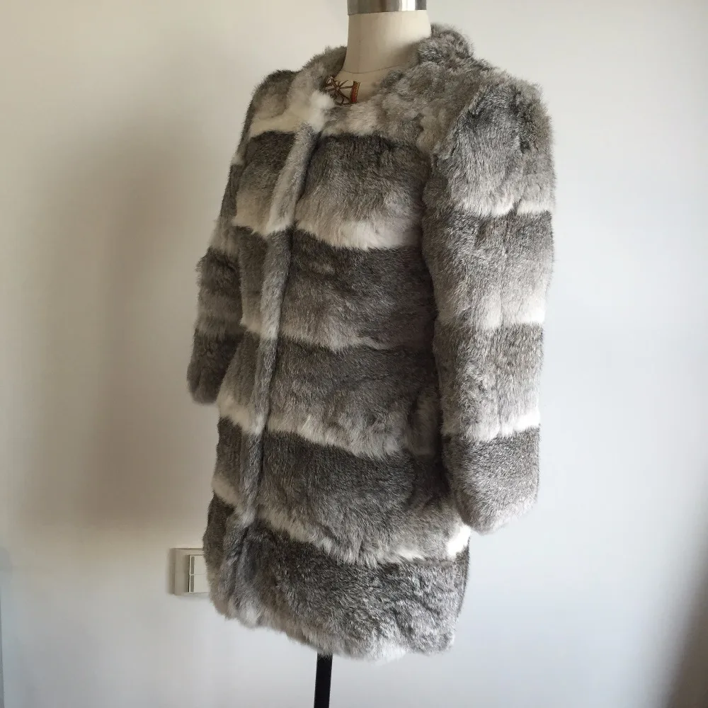 Новинка 2019 модная женская куртка из натурального кроличьего меха в полоску