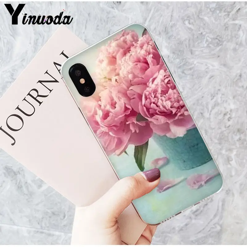 Yinuoda розовый цветок пион на вазе DIY аксессуары для телефона чехол Apple iPhone 8 7 6 6S Plus X