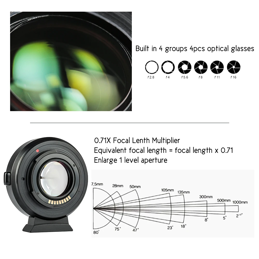 Viltrox EF EOS M2 адаптер для усиления фокусного расстояния с автофокусом 0.71x Canon mount lens to