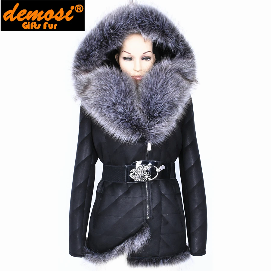 Зимнее пальто с искусственным мехом женские замшевые для Стиль прямым