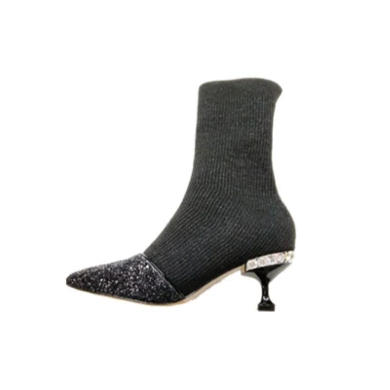 Punta FINA con Botas де Mujer Europa Y Лос Estados Unidos Nueva плата lentejuelas gatos Перро un Solo calcetines Botas|Женские