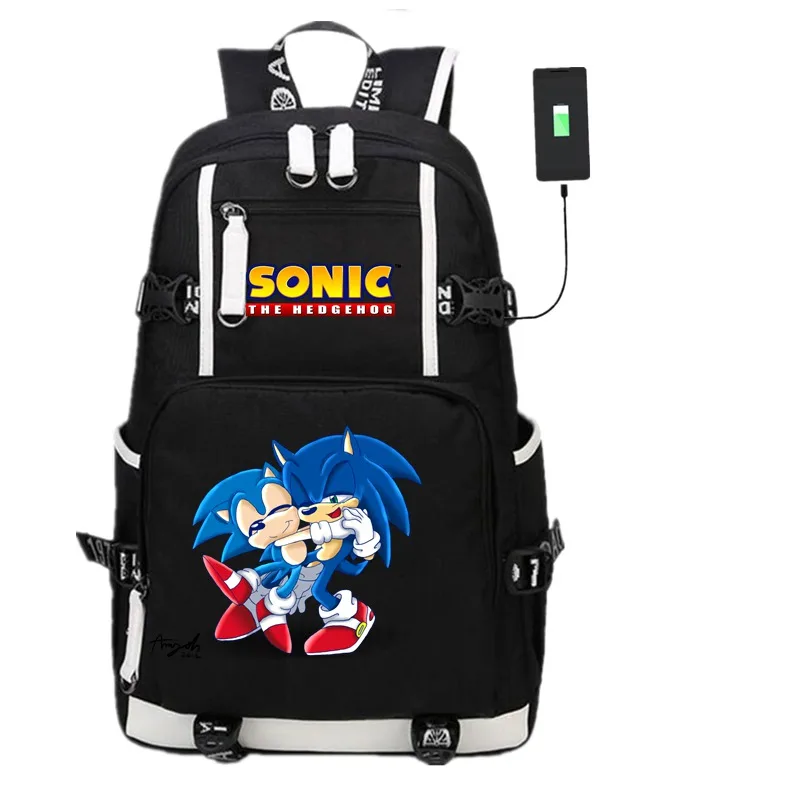 KH321 Аниме игра Соник Ежик USB рюкзак косплей черный унисекс подростков дорожная сумка для ноутбука через плечо школьные сумки подарок - Цвет: KH321