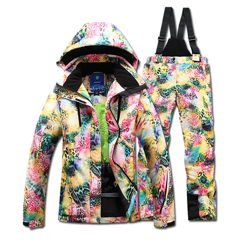 Winter Ski Suit Female Jacket Set High Quality Windproof Waterproof Warm Colorful Bright Ms. Ski Suit Sets Women