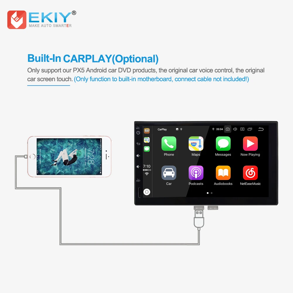 EKIY IOS CarPlay функция только для PX5 автомобильный Радио DVD мультимедийный