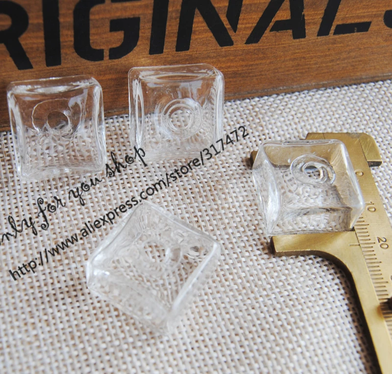 20 шт. кубический стеклянный кольцевой кулон пузырь/стеклянный флакон и белое