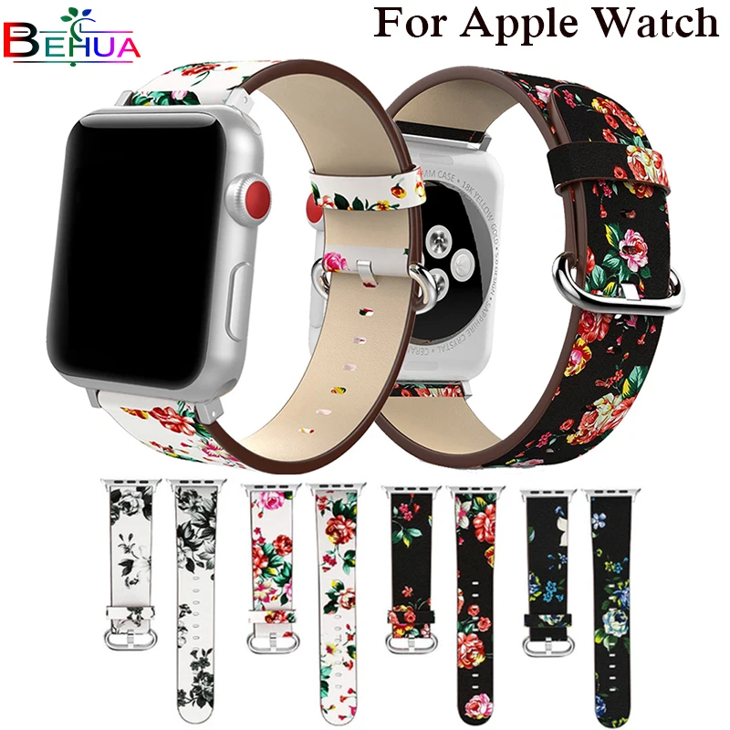 Ремешок кожаный в британском стиле для Apple Watch браслет с цветами iWatch винтажный