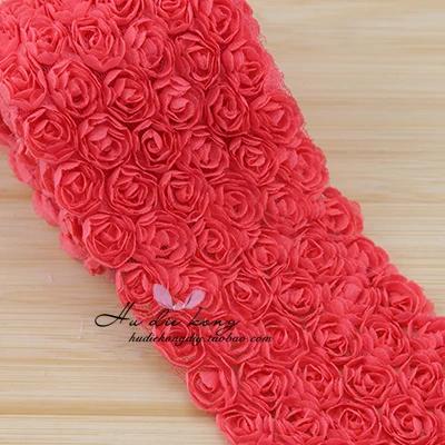 Watermelon red 5 ярдов/Лот, 15 цветов, сделай сам, бант, кружевная ткань, шифон, двойная, 6 рядов, 3D Роза, цветок, 9 см, кружевная отделка, для телефона, красивое кружево, SM211 - Цвет: Watermelon red