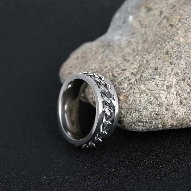 Мода Нержавеющая сталь черный кольцо Spinner Кольца для Для мужчин женщин панк рок